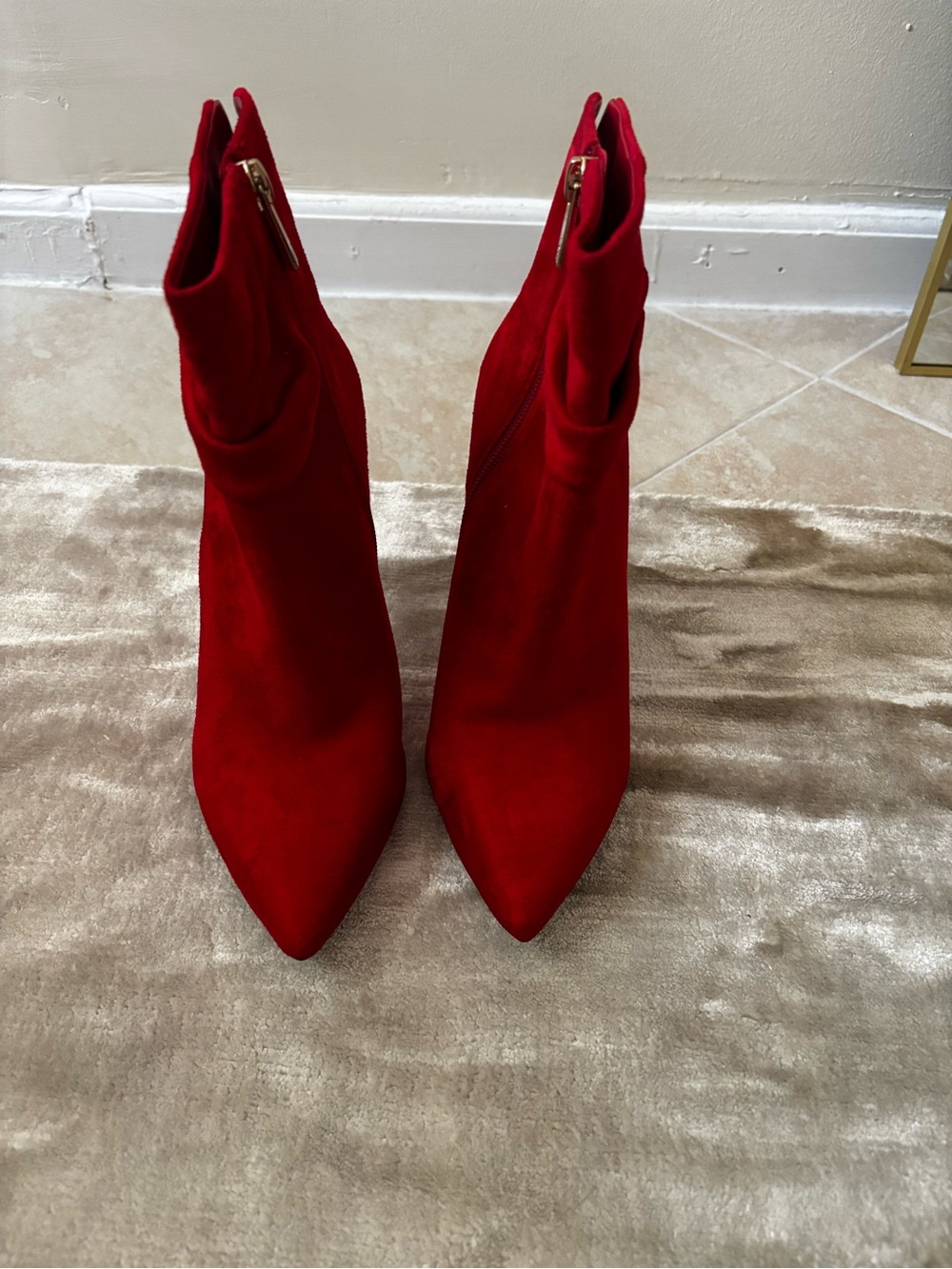 Jessica Simpson Red Pointed-Toe Stiletto Sock Ankle Boots
